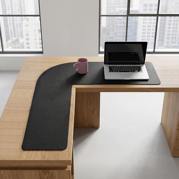 L Shaped Gaming Desk Mat Mouse Pad, Black, 48"x48"x12" | PU Leather Corner Desk Mat Blotter, Waterproof Desktop Protector for Computer Keyboard Home Office