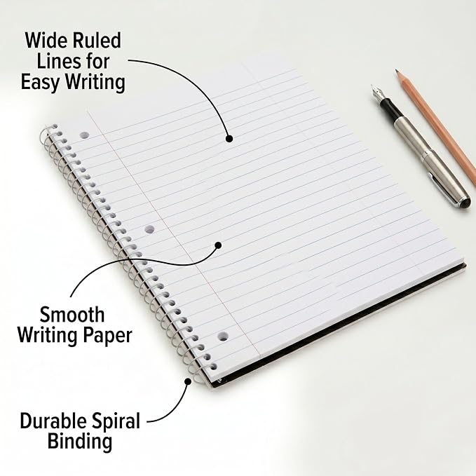 Trail maker Bulk Notebooks (50 Pack), One Subject Notebooks Wide Ruled, 140 Pages (70 Sheets),Spiral Bulk Notebooks for Kids, School Supplies, Journaling, Note Taking, Students, and Work