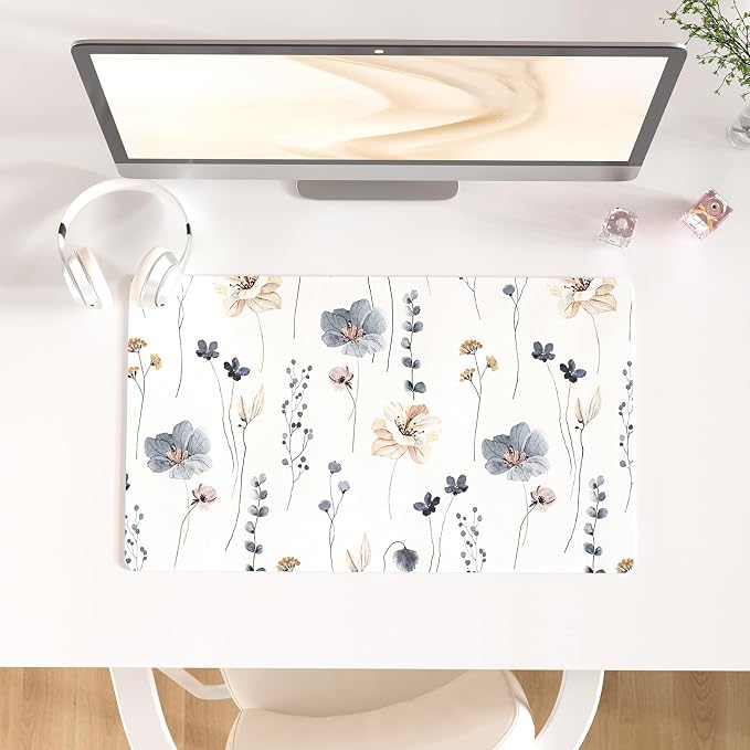 QIYI Large Mouse Pad, Floral Desk Mat for Desktop, Women Girls PU Leather Waterproof Gaming Mousepad, Computer Laptop Flower Desk Accessories Protector Writing Pad for School Office Home 23.6" x 13.8"