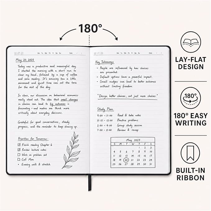 SUIN Hardcover-Journal-Notebooks, A5 Lined Journals Notebook for Writing 200 Pages, 8.2 x 5.5 inch, Classic Ruled Notebooks for Work/Travel/College (Black- 1 Pack)