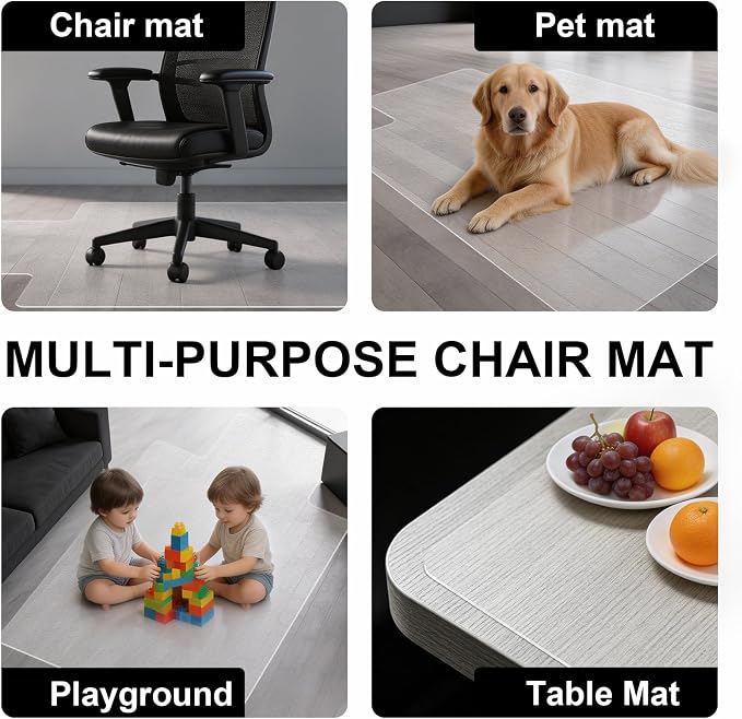 Clear Chair Mat for Hard Floor, 36" x 48" Heavy Duty Desk Mat, Convex | Durable Thick PVC, Anti-slip Grip Backing, Smooth Rolling Surface, Scratch-resistant Surface