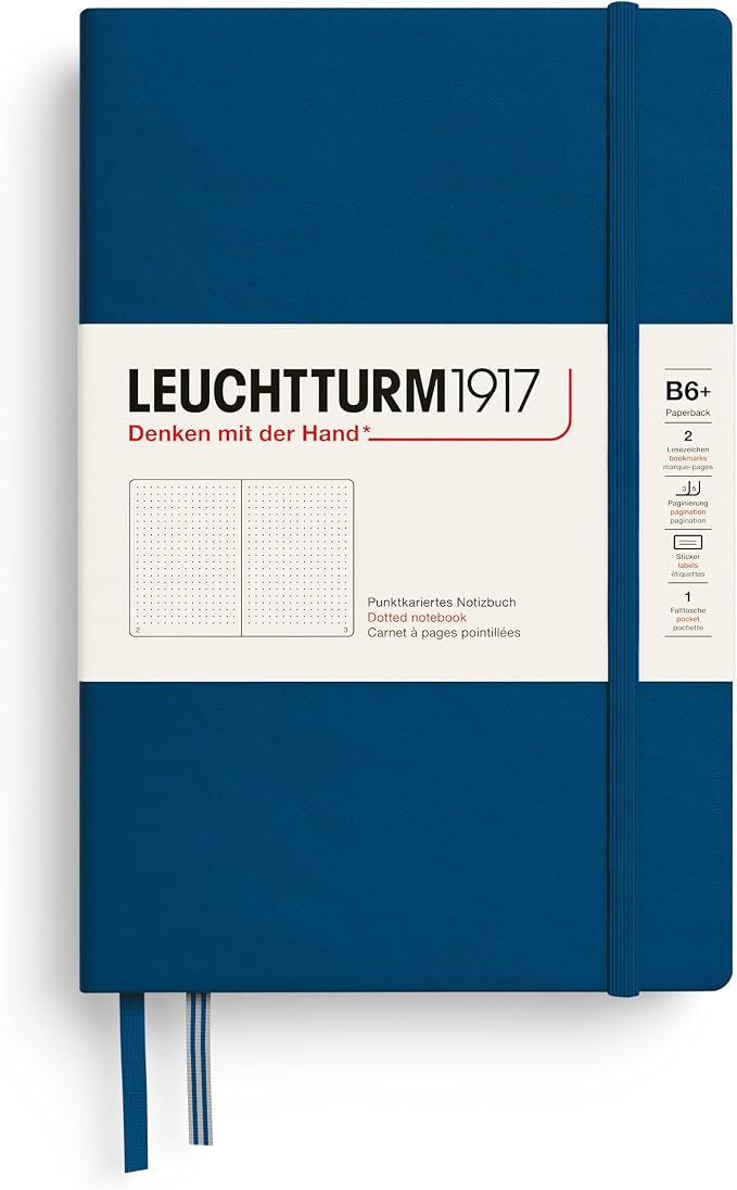 LEUCHTTURM1917 - Notebook Hardcover Paperback B6+ - 219 Numbered Pages for Writing and Journaling (Indigo, Dotted)