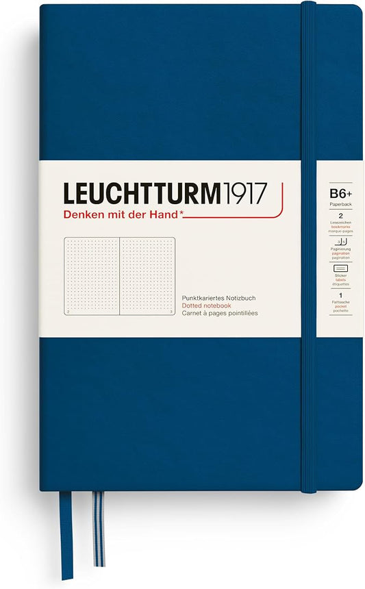 LEUCHTTURM1917 - Notebook Hardcover Paperback B6+ - 219 Numbered Pages for Writing and Journaling (Indigo, Dotted)