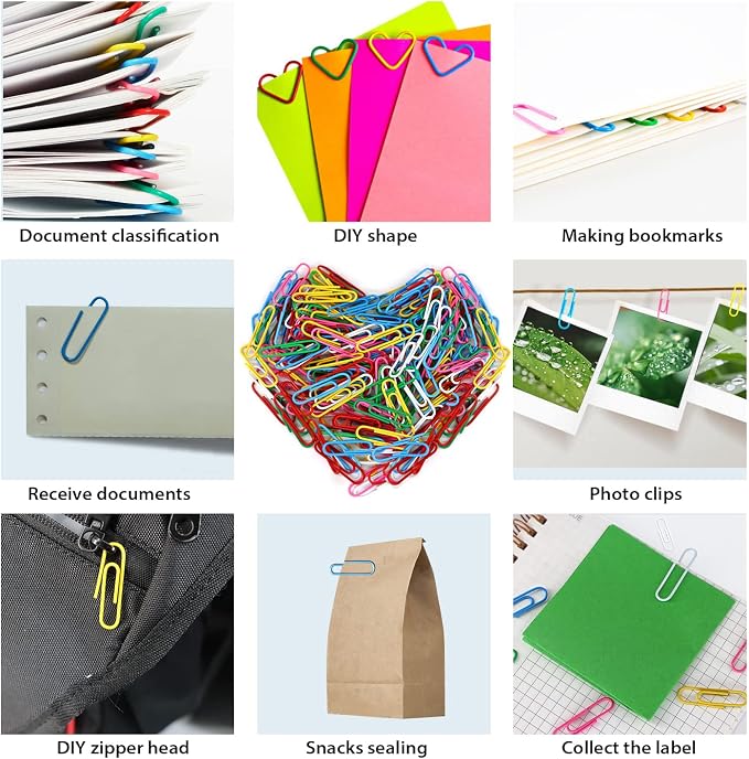 AnutriON Paper Clips, 180 Pack Medium Size Paperclips 1.3 Inch (33mm) Assorted Colored Coated Paper Clips Great for Office School Document Organizing
