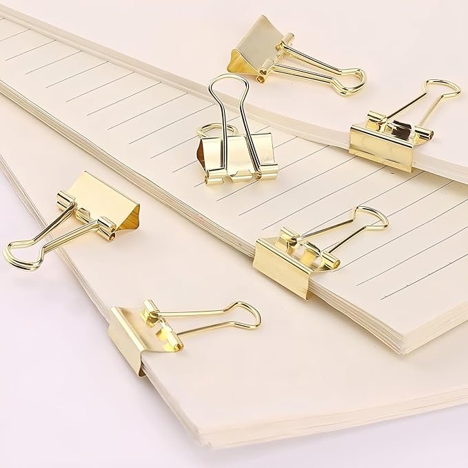 50 Pack Small Gold Binder Clips 3/4 Inch (19 mm), Colored Little Paper Clamps, Tiny Mini Paper Clips for Office Home School Business 0.75"