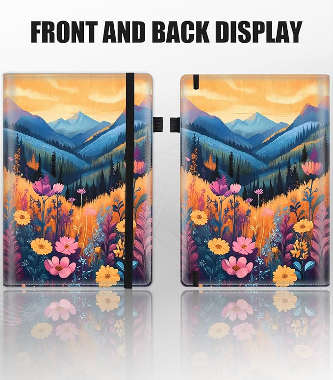 Hardcover Executive Notebooks, A5 PU Leather Lined Journal Notebook, 200 Pages Thick Paper Subject Notebooks for School,Work,Home Writing Business Notebook, Diary Book ，Mountains and Flowers