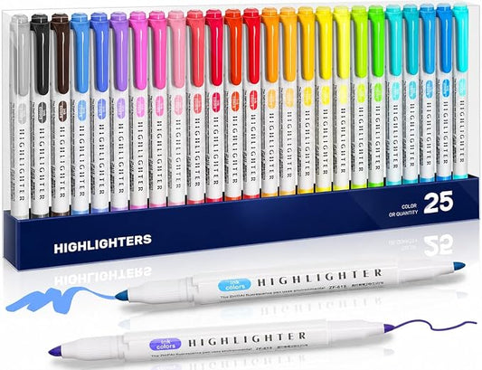 YOOUSOO 25 Pack Pastel Highlighters Assorted Colors No Bleed | Dual Tip Chisel and Fine Tip Bible Highlighter, Fluorescent Highlighter Pens for Classroom School Student Office Journals