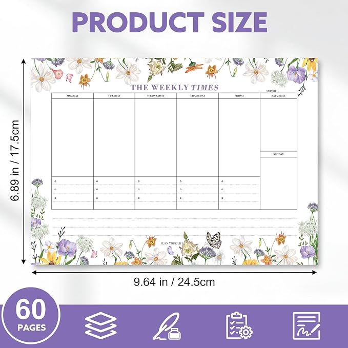 60 Sheets Weekly Pad, Tear Off Weekly Planner Notepad with Daily Schedule Weekly to Do List Notepad(7x10”)