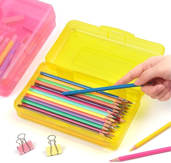 Tamaki 1 Pack Plastic Pencil Box Large Capacity, Blue | Clear Boxes with Snap-tight Lid Stackable Design and Stylish Office Supplies Storage Organizer