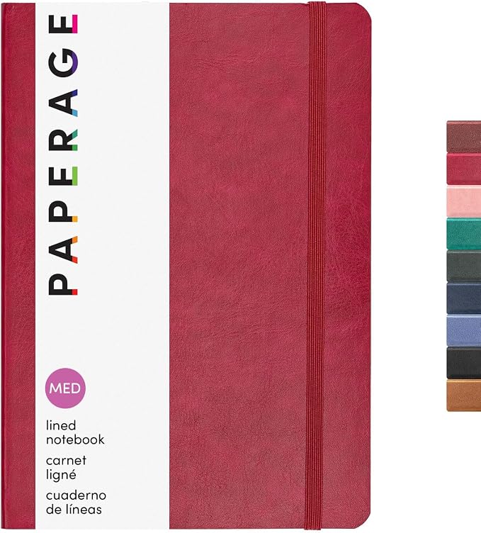 PAPERAGE Softcover Lined Journal Notebook (Red), 160 Pages, Medium College Ruled Notebook, 5.6 inches x 7.9 inches - 100 GSM Thick Premium Paper, Soft Vegan Leather Journal for Home, Work & School