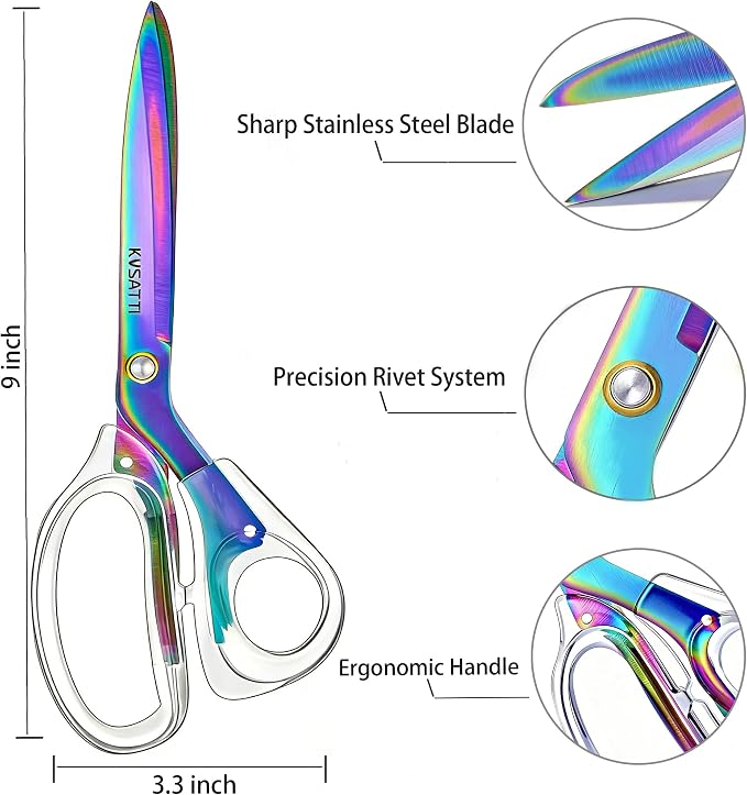 Scissors All Purpose Heavy Duty - 9" Titanium Coated Stainless Steel Blades for Office Desk, Craft Art, School Classroom & Teacher Supplies, Right Hand Only (Colorful)