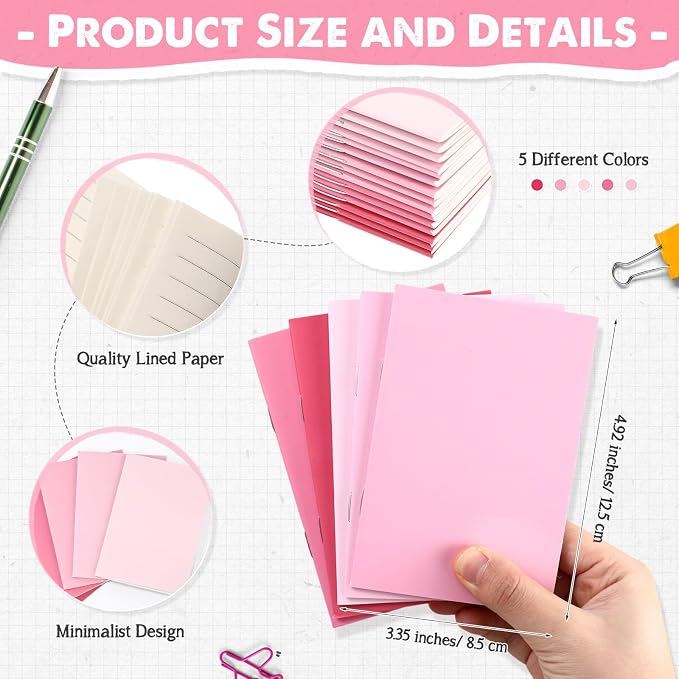 Eaasty 20 Set Mini Notebooks with Ballpoint Pens Bulk Back to School Gift Small Pocket Notepads Gradual Color Composition Journals and Pens for School Supplies Writing Notebooks (Pink Series Colors)