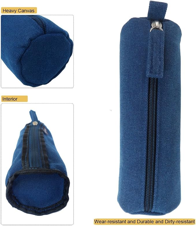 Heavy Canvas Stationery Portable Simple Pencil Bag and Practical Durable Compact Zipper Pencil Case 1 Pack Blue
