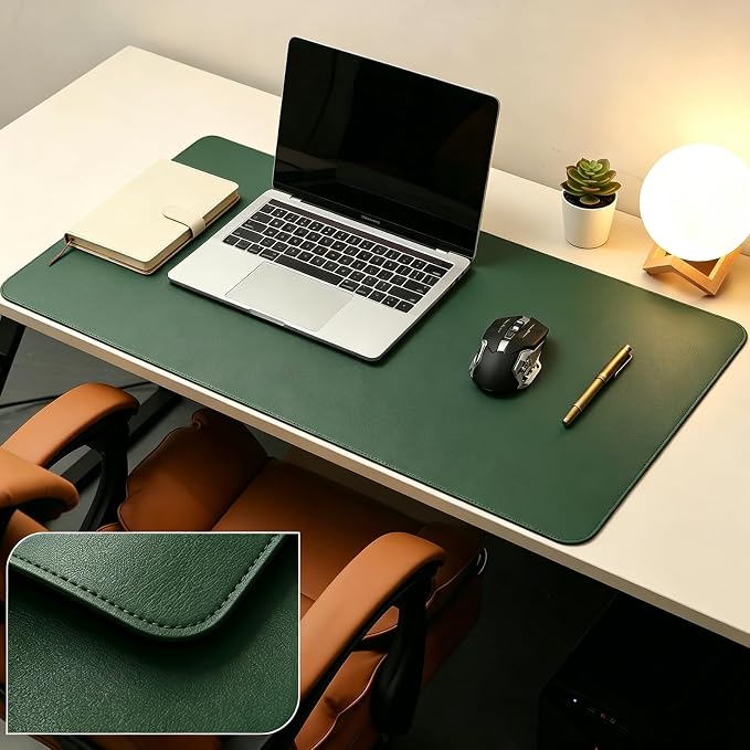 Desk Pad, 27.58'' x 44.92'' PU Leather Non-Slip Desk Mat Mouse Pad for Desktop, Waterproof Laptop Computer Writing Mat for Office, Home, Work, Dark Green