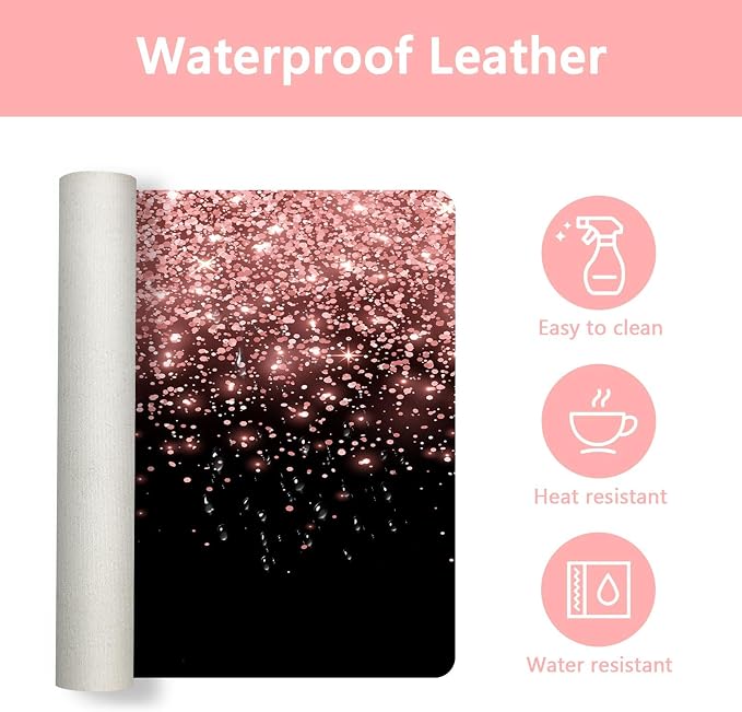 Britimes Pink Rose Gold Desk Mat Golden Black Deak Pad Non-Slip PU Leather Large Keyboard Mouse Pad Office Desktop Accessories for Office,Work,Home Decor(31.5"X15.7")