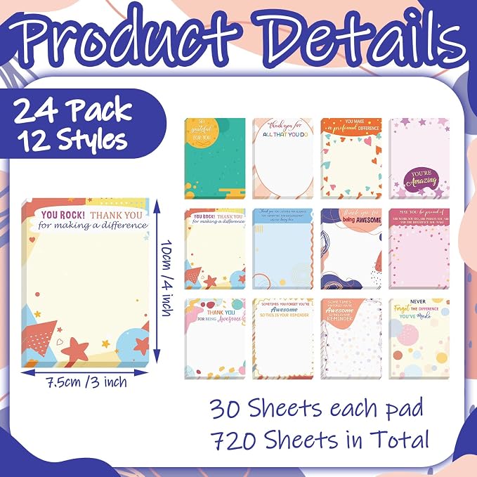 Yinder 24 Pcs Sticky Notes Gifts Bulk,Appreciation,Lovely