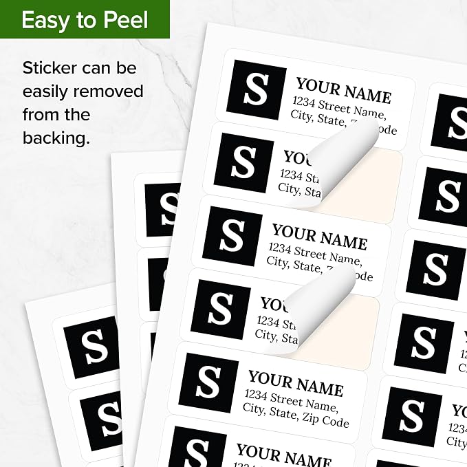 Personalized Return Address Labels, Custom Address and Name Mailing Labels Square for Envelopes, 1x2.6 Inches, Flat Sheet of 60-1200 Made in USA by My Sign Center - Monogram