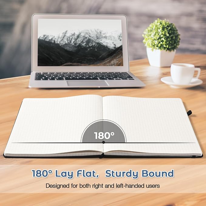 Blank Notebook, Hardcover Sketchbook, Leather Unlined Journal for Women Men | No Bleed Thick Paper Sketch Book for Drawing/Writing/Journaling, Lay Flat, A5 Portable Size for Work, School, and Travel
