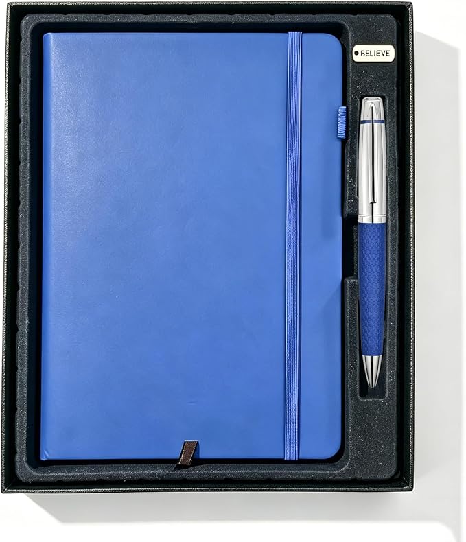 A5 Lined Journal Notebook Gift Set - Hardcover Diary with Executive Pen & Elastic Pen Loop, 192 Pages 80gsm Thick Ruled Paper for Women & Men, Business, Travel & School Writing