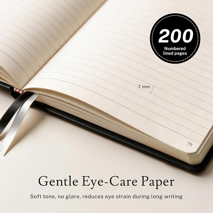 PAGELYST Lined Journal Notebook, 4 Pack Leather Journal for Women Men, 200 Numbered Pages, A5 Medium 5.7'' x 8.3'', 100 GSM Thick Paper for Journaling, Writing, Work & Office (Black)