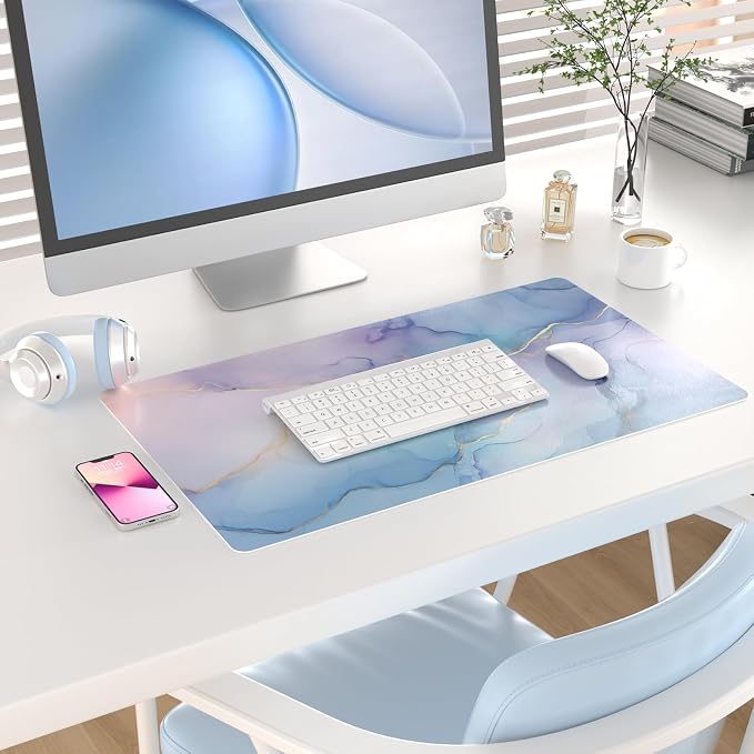 QIYI Large Mouse Pad, PU Leather Desk Mat for Desktop, Waterproof Gaming Desk Pad, Marble Painting Full Desk Accessories Keyboard Mousepad, Home & Office Décor 23.6" x 13.8" - Abstract Fluid Art