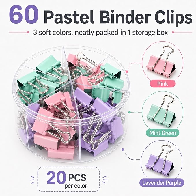 Binder Clips Assorted Sizes, Durable Metal Binder Clips for Office, Cute Desk Supplies for Teachers Student (120, Morandi)