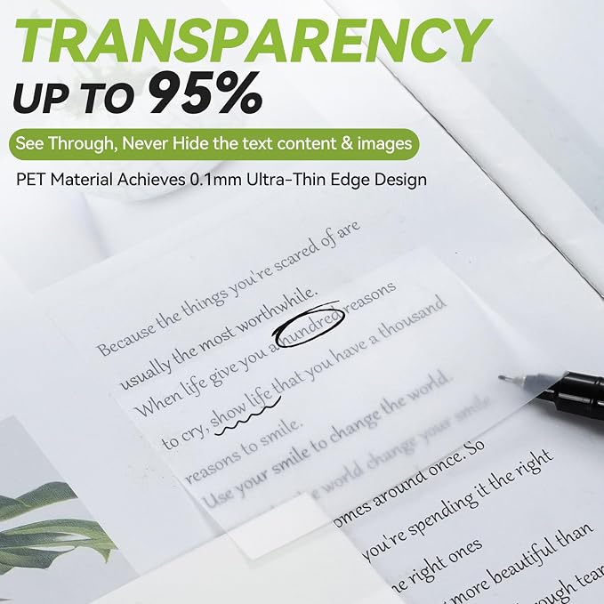 6 Pads Transparent Sticky Notes with Marker, Tecolu Clear Sticky Note 3x3, 5X The Sticking Power Translucent Bible Sticky Note, Waterproof & See-Through for Books Annotation School Office Supplies