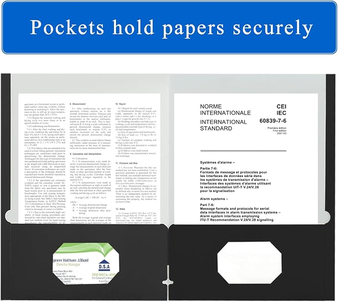 Zzrywuty File folders with Pockets,Black Two folders for documents,50 Pack Paper Folders with Card Slot,Letter Size,School Students,Business,Home and Office Workers