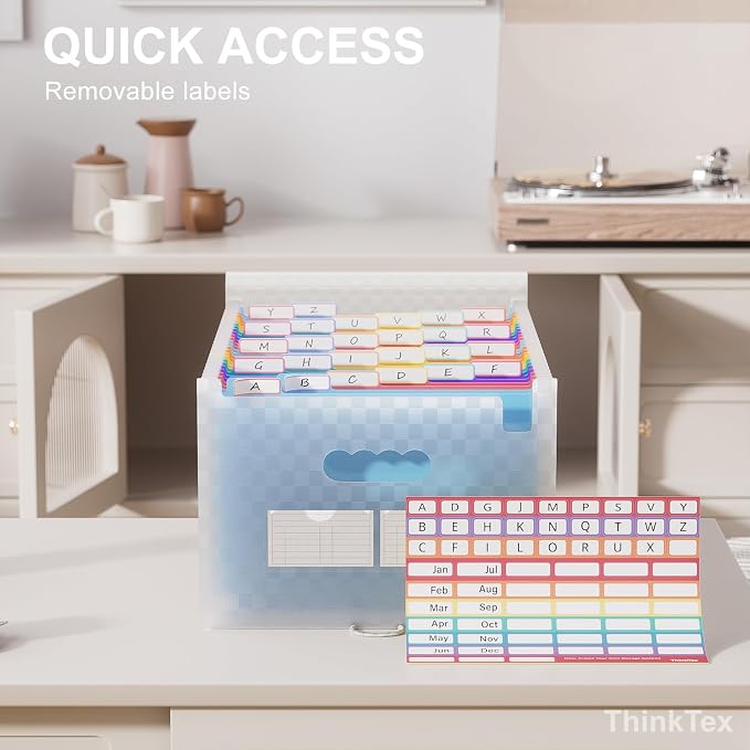 ThinkTex Accordion File Organizer, 26 Pockets Expanding File Folders, Blue | Monthly Bill Receipt Documents Organizer, A-Z Colorful Tabs, Letter/A4 Size for Classroom Office Organization Home Hospital