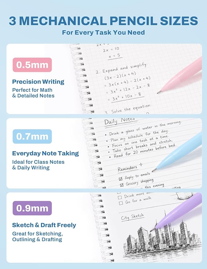 SUNEE 35PCS Aesthetic Stationery Set with Cute Pencil Case, Pastel Highlighters, Black Gel Pens, Mechanical Pencils & Refills, College School Supplies for Students Girls Blue