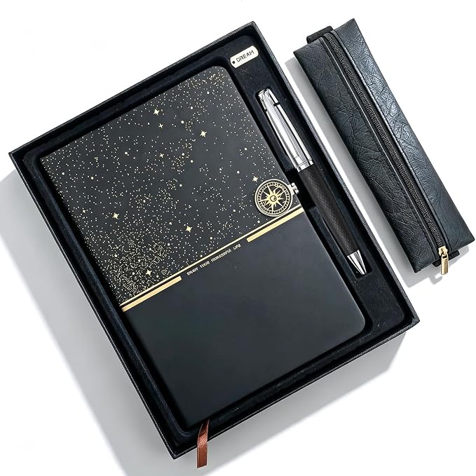 A5 Lined Journal Notebook Gift Set - Night Sky Hardcover Diary with Executive Pen & Elastic Pouch, 260 Pages 80gsm Thick Ink-Proof Paper, Magnetic Closure for Business, Travel & School Writing