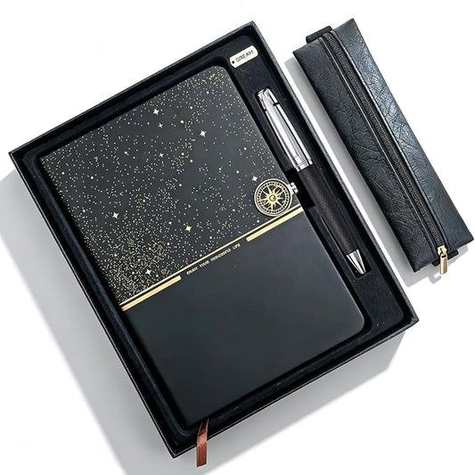 A5 Lined Journal Notebook Gift Set - Night Sky Hardcover Diary with Executive Pen & Elastic Pouch, 260 Pages 80gsm Thick Ink-Proof Paper, Magnetic Closure for Business, Travel & School Writing