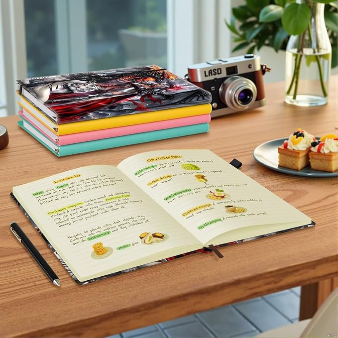 Hardcover Executive Notebooks, A5 PU Leather Lined Journal Notebook, 200 Pages Thick Paper Subject Notebooks for School,Work,Home Writing Business Notebook, Diary Book ，Female Warrior and Dragon