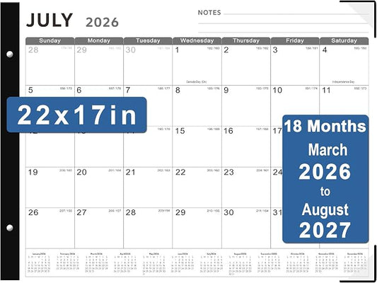 Desk Calendar 2026-2027, KOPEESY 22" x 17" Large Desk Calendar, 18 Mouths From March 2026 to August 2027, Desktop Calendar with Notes and Thick Paper for Home, Office and School