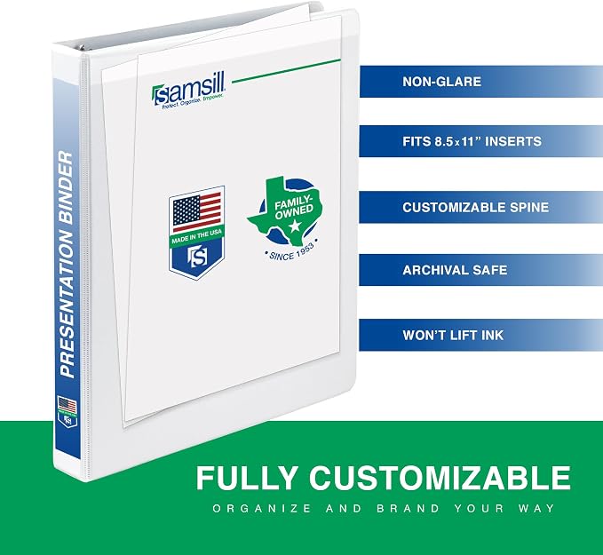 Samsill 0.5 Inch 3 Ring Binder, Economy Round Ring, Clear View Cover, 100 Sheet Capacity - for School, Home, Office - White, 4 Pack