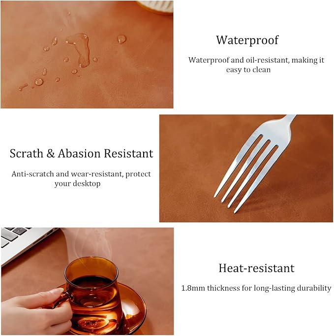 Distressed Leather Desk Mat - Non-Slip PU Leather Desk Pad Protector - Large Waterproof Mouse Pad Computer Keyboard Desk Mat Desk Accessories for Office & Home (Brown, 36"x17")