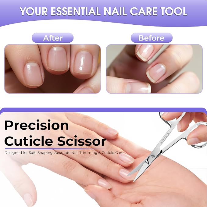 Curved Cuticle Scissors Stainless Steel Manicure Scissors for Nails | Curved stainless steel blade, cuticle and hangnail trimming, ergonomic grip, salon and home use, precision tips