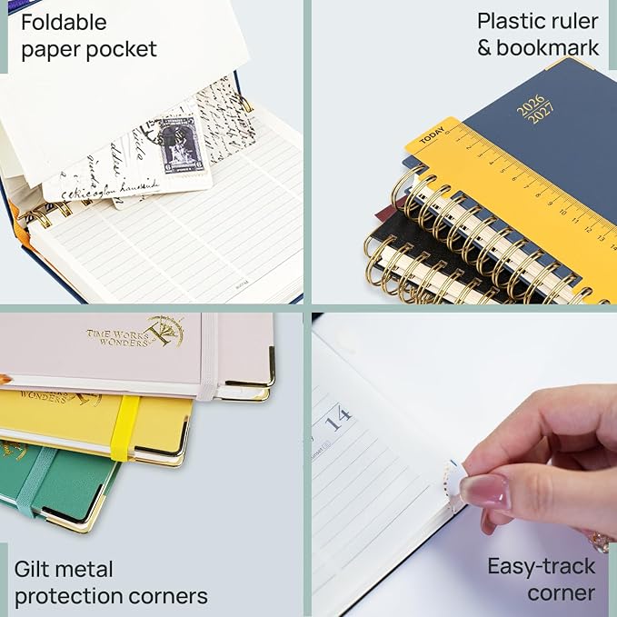 POPRUN Pocket Calendar 2026-2027,6.5" x 3.5" Pocket Planner | Jul 2026-Jan 2027 Small Planner for Purse,Inner-Pocket Weekly Planners with Hardcover, Tabs, Ruler, Pen Loop- Violet