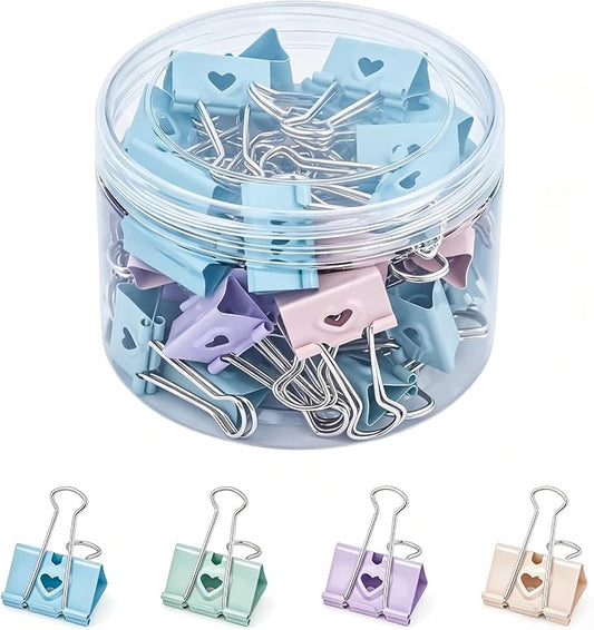 BAYTORY 48Pcs Pastel Binder Clips, 1 Inch (25 mm) Medium Binder Clips | with Clear Storage Container, Paper Clamps for School Teachers Office Supplies (25mm)