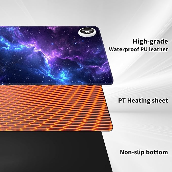 Warm Desk Pad,Heated Desk Pad,Office Mat,3 Heating Levels & 3 Hours Auto Shut-Off,31.5"*13" Gaming Mouse Laptop Keyboard Leather Desk Mat,Blue Purple Glitter Sky