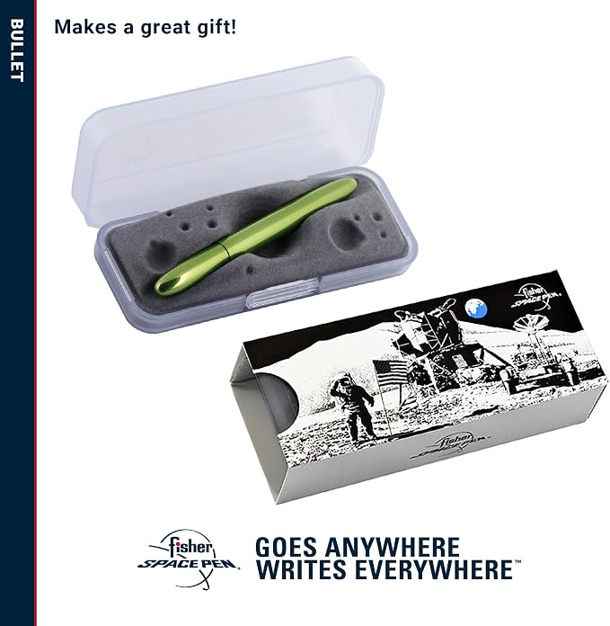 Fisher Space Pen Aurora Borealis Lime Green Bullet Pen, Pressurized Ballpoint Pen, Compact Size, Writes Upside Down, Extreme Temperatures, Black Ink, Medium Point, Gift Box, Made in the USA