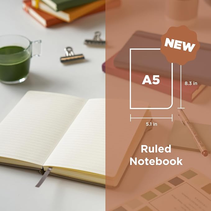 Sakura Notebook Ruled A5 - Japanese-Inspired Lined Notebook for Effortless Writing - 140 GSM Paper - Hardcover - Built-in Pen Holder - Expandable Inner Pocket - Flat-Lay - 5.1 x 8.3" - Mulberry