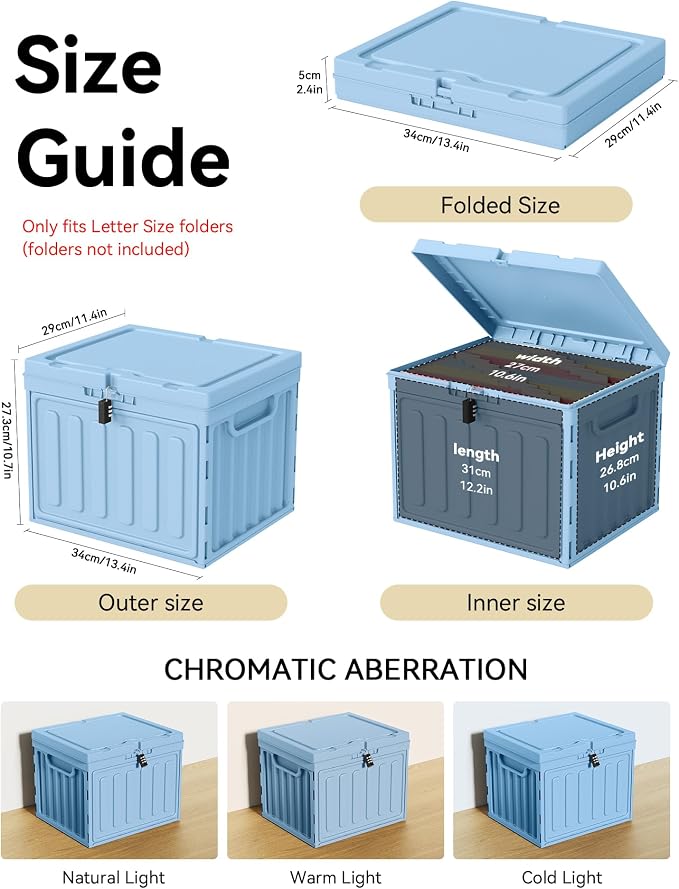 Oterri Lockable Plastic File Box with Lid for Letter-Size | Hanging File Folders Not Included. Blue, Large 2-Pack. Home, Office, Classroom, Dorm, Tax, Under Bed, Filing Cabinet.