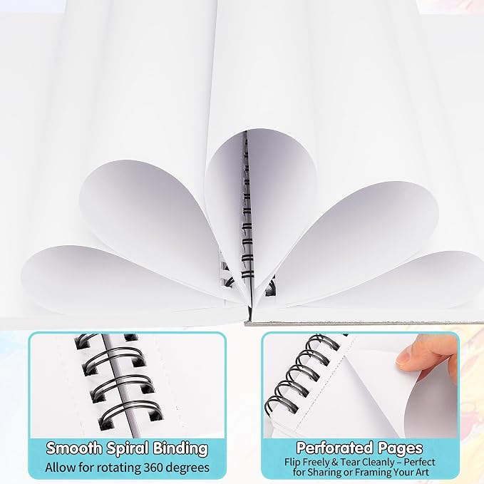 FIXSMITH 9"X12" Blue Sketch Book, 400 Sheets (68 lb/100gsm) Spiral Sketchbook, Acid Free Drawing Paper, Sketch Pad for Beginners,Artists & Professionals, Bright White