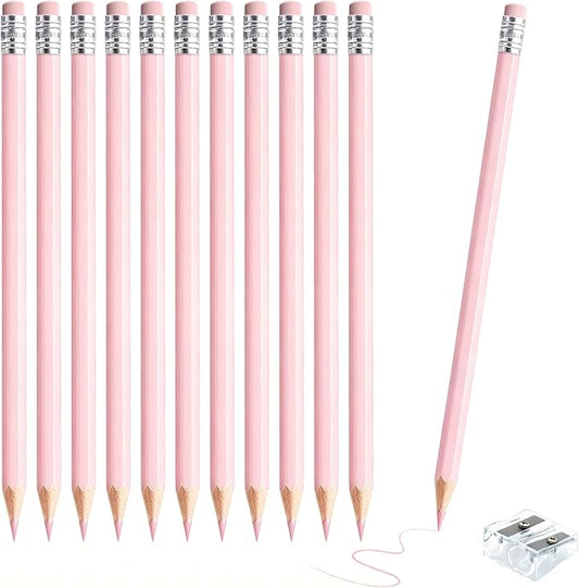 12 PCS Macaron Pink Colored Pencils with Eraser Pre Sharpened Pencil 2 HB - Ideal for Checking, Grading, Tests & Office/School Supplies
