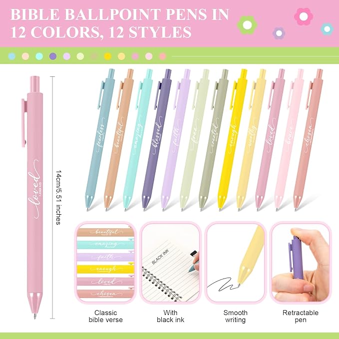 Kosiz 12 Sets/24 Pcs Christian Gifts Bulk Prayer Journal Scripture Notebook, Bible Pen (Simple,Macaron Color)