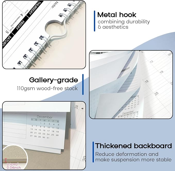 Calendar 2026-2027 18 Months-Simple | 17" x 12"| 110GSM Thick Paper | No-Bleed | Stickers Attached | Home, School & Office Use
