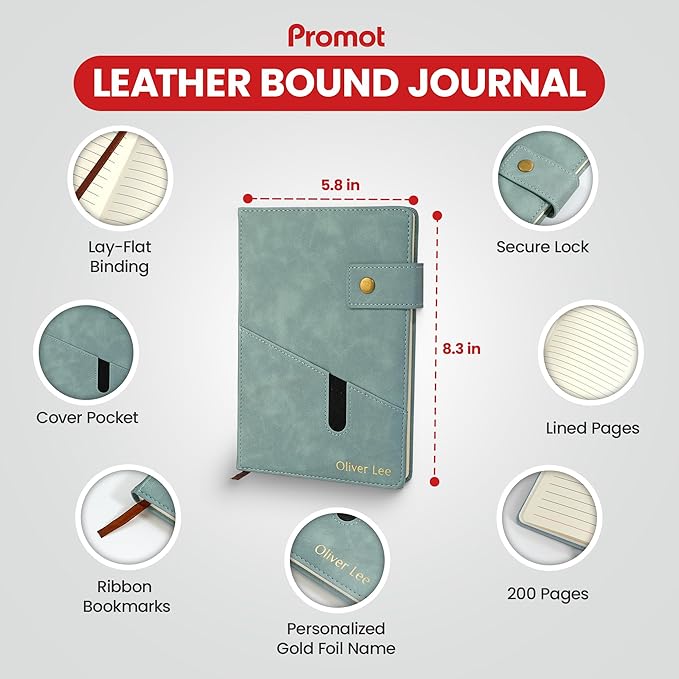 Promot Personalized Notebook - A5 Lined Leather PU Journal (Sky Blue) | Premium Leather-Look Cover, Smooth Lined Writing Pages, Durable Everyday Design, Elegant Professional Appearance