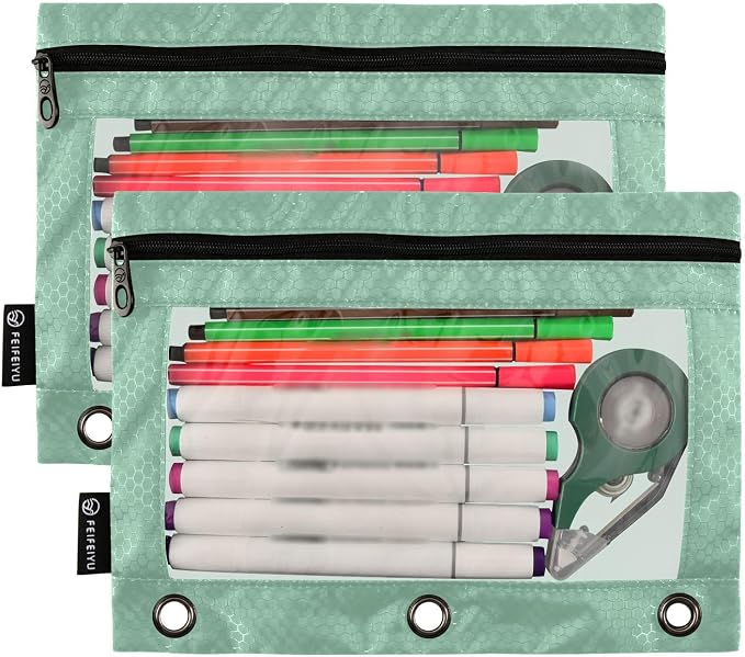 Gredecor Binder Pencil Pouch 3 Ring Sage Green Zipper Pencil Pouches Case 2 Pack Clear Binder Organizer for School Office