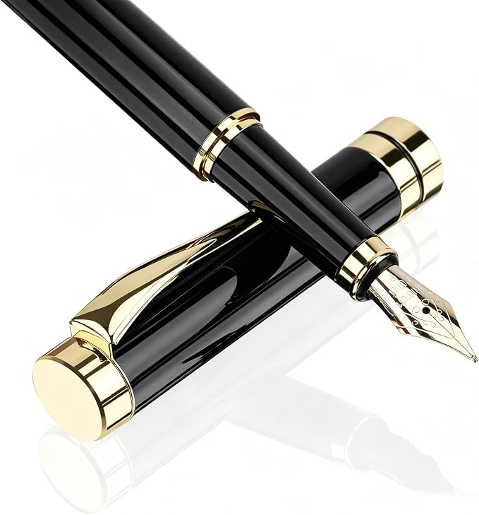 Tiankool Luxury Fountain Pen,Fine Nib, Exquisite Pen Gift Set for Men&Women-Includes 10 Ink Cartridges&Ink Converter- Nice Pens - Black
